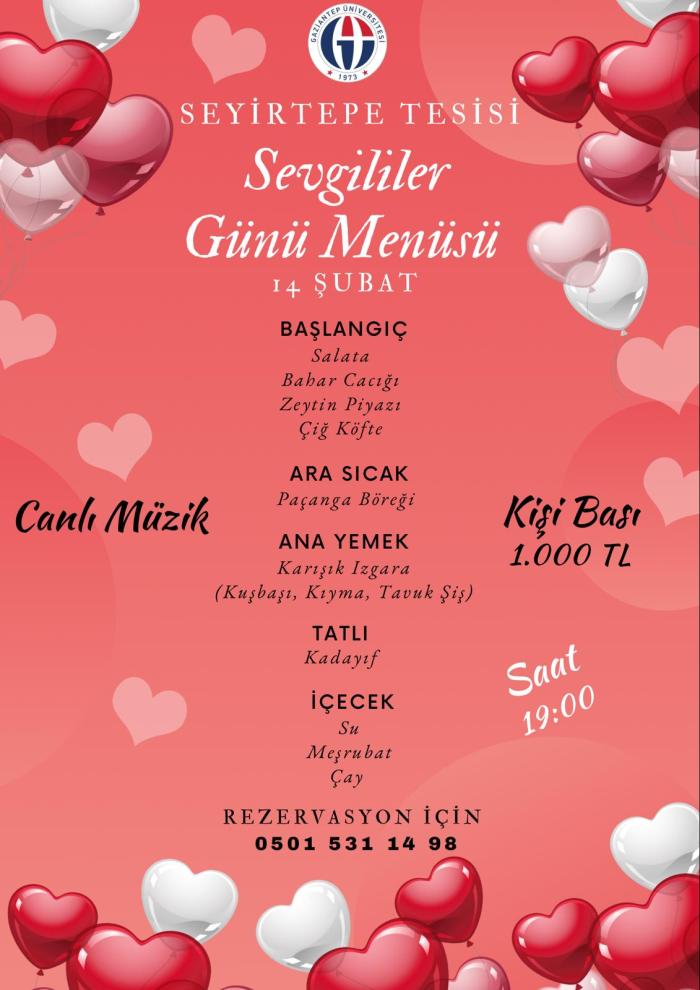 Seyirtepe Tesisi Sevgililer Günü Menüsü