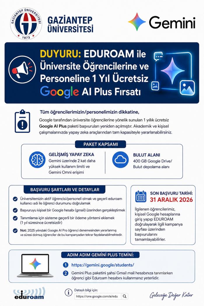 1 Yıl Ücretsiz Google AI